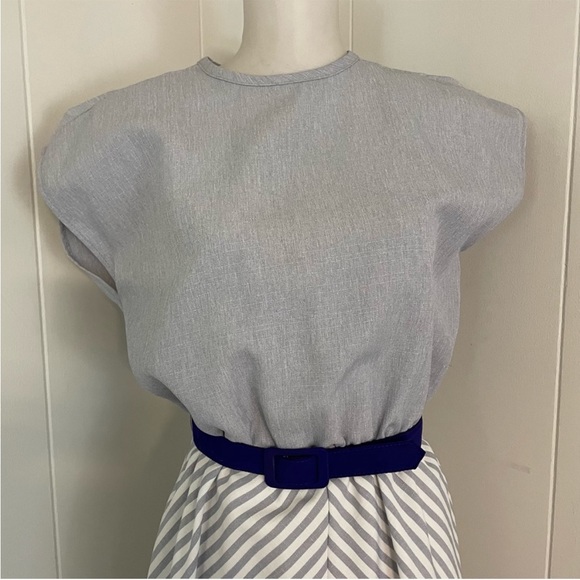 Vintage 70s Dress Women’s M Stripe Cap Dolman Sleeve A-Lime Blouson‎ Midi - Picture 2 of 10